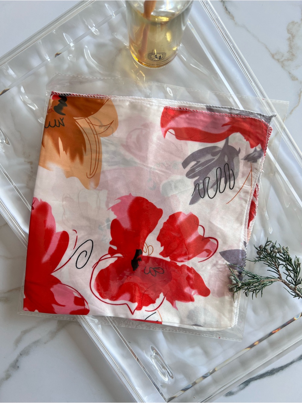 Red & Orange Floral Square Scarf